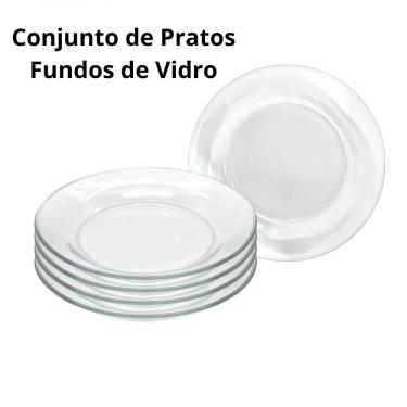Imagem de Jogo De Prato Fundo De Vidro Resistente Kit Com 4 Pratos