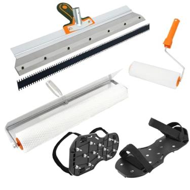 Imagem de Kit de ferramentas DIY autonivelante, incluindo raspador de aço inoxidável, ancinho autonivelante, sapatos de unhas de rolo de construção de piso, ferramentas de pintura de piso epóxi