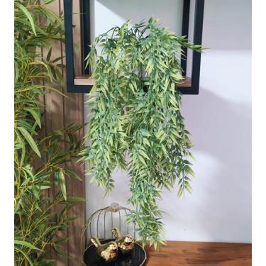 Imagem de Arranjo com folhagem de bambo verde pendente 65cm com vaso - La Caza S