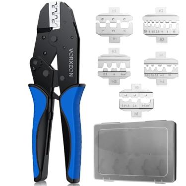Imagem de VORXEON Ferramenta profissional de crimpagem de catraca 6 em 1 | Matrizes de troca rápida para terminais termorretrátil/solar/bateria/automotivo (0,5-10 mm²) para fiação de painel solar, manutenção de