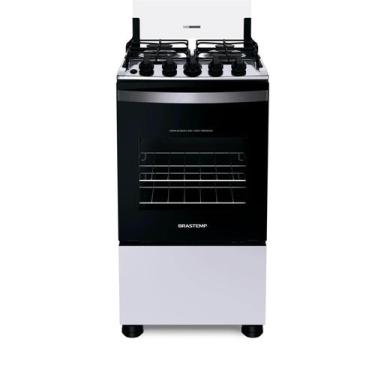 Imagem de Fogão de Piso 4 Bocas Brastemp com Forno e Mesa de Inox Branco Bivolt,