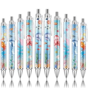 Imagem de 10 canetas esferográficas submarinas retráteis, peixe, tubarão, lembrancinhas de festa no fundo do mar, com refil de caneta esferográfica substituível de tinta preta de 1 mm para crianças, aniversário