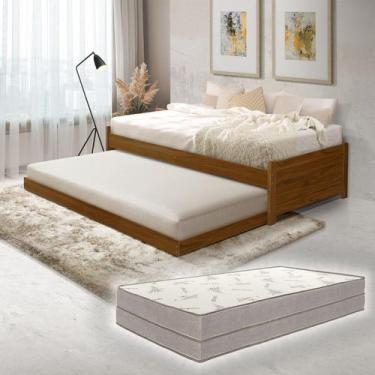 Imagem de Bicama Solteiro de Madeira Maciça com Rodízios e Cama Auxiliar Oculta 