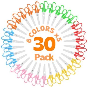 Imagem de Tesoura infantil a granel, 30 tesouras de 12,7 cm para projetos de artesanato escolar, escritório, material escolar (6 cores)