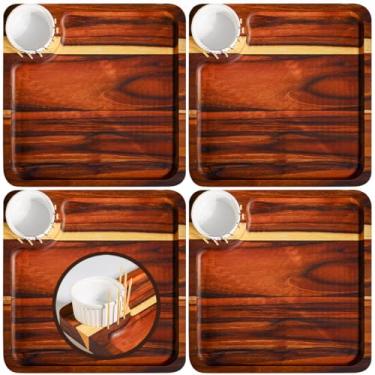 Imagem de Kit 4 Gamelas Petisqueira de Madeira Nobre Marítima Teca com Ramekim de Polietileno Não Quebra Tabua Frios Queijos Petiscos Quadrada