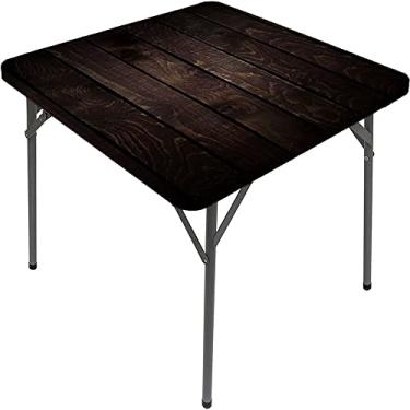 Imagem de CESGFC Toalha de mesa de madeira, estampa de textura de prancha de madeira, borda elástica, capa de mesa de jantar interna/externa, adequada para mesa quadrada de 61 cm x 61 cm