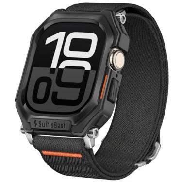 Imagem de Suitisbest Pulseira de nylon elástico compatível com Apple Watch de 44 mm com capa protetora resistente, para Apple Watch séries 4/5/6/SE, pulseira esportiva durável para iWatch para homens e