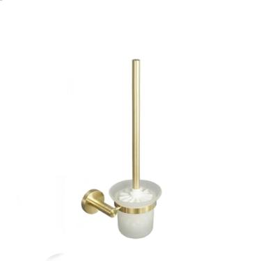 Imagem de Acessórios para banheiro em ouro escovado - Argola redonda para toalhas com ganchos para papel higiênico | Conjunto de 3 peças, porta-escova de vaso sanitário