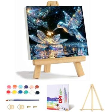 Imagem de VIGEGU Kit de pintura de beija-flor por números para adultos com moldura - Pintura por número com cavalete de madeira, faça você mesmo, kits de pintura para adultos por números, pacote com caixa de