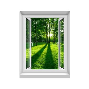 Imagem de Quadro de Parede Janela Falsa-Paisagens Impressões em Tela-Árvore Meadow-Natureza Pinturas Decoração 60x80cm-23x31in Sem Moldura