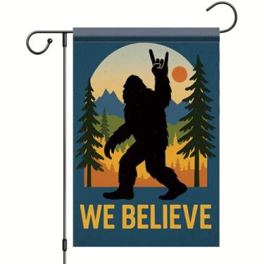 Imagem de Starlit Patio We Believe, bandeira de jardim, silhueta floresta, pôr do sol, quintal, bandeira, 30,5 x 45,7 cm, decoração rústica dupla face, para varanda, gramado, acampamento, trilha, trilha, sinal