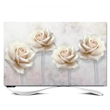 Imagem de Capa de TV interna para TV LCD LED pano de cobertura contra poeira 32-80 polegadas impressão de flores à prova de poeira pendurar/protetor de tela de mesa decorativo acessório de sala de estar flor-4|