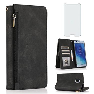 Imagem de Capa carteira compatível com Samsung Galaxy J7 Star J 7 Crown 7J Refine 2018 J7V V 2ª geração, protetor de tela de vidro temperado, zíper de couro, suporte de cartão para Aura S767VL SM J737V Mulheres