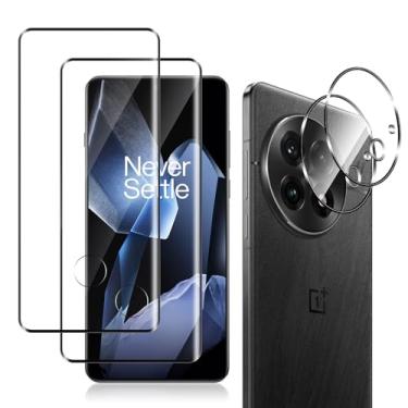 Imagem de MiKoyi Pacote com 2 + 2 protetores de tela para OnePlus 13, protetor de tela de vidro temperado + protetor de lente da câmera, dureza 9H, cobertura total, desbloqueio de impressões digitais