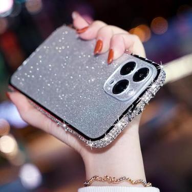 Imagem de Capa para iPhone 13 Pro Diamond Bumper para mulheres, DMaos Sparkly Rhinestone Snake Design Metal Bumper, Painel Preto Glitter e Capa para Câmera, Bling Luxury 6,1" 2021 - Prata