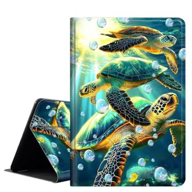 Imagem de Capa para iPad Pro de 13 polegadas M4 (modelo 2024, 7ª geração), capa fólio de couro PU com hibernação automática, Viewin em vários ângulos, verde turle, fofo