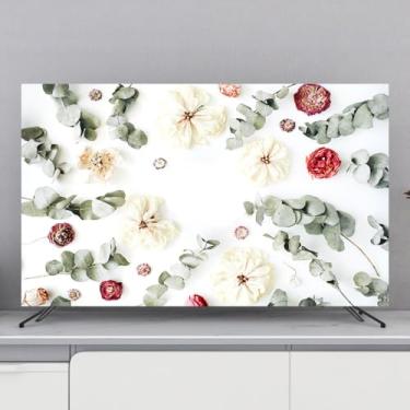 Imagem de Capa de TV 32-80 polegadas para TV interna capa à prova de poeira flores/folhas pintura impressão protetor de tela de TV macio monitores de televisão capa para LED LCD quarto sala de estar