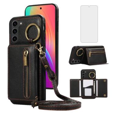 Imagem de Asuwish Capa carteira compatível com Samsung Galaxy S23 5G com protetor de tela e alça de ombro transversal com fivela e suporte de cartão para celular S 23 23S GS23 G5 SM-S911U 6,1 polegadas preta
