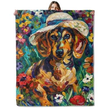 Imagem de Manta colorida de cachorro Dachshund para meninas, meninos, crianças e adultos, 127 x 152 cm, cobertor de flanela aconchegante para quarto, acampamento, sofá, decoração de quarto, presentes macios e