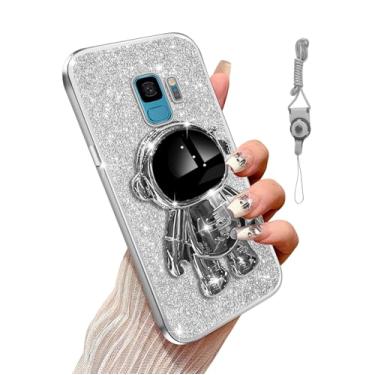 Imagem de Annyojo Capa para celular Galaxy S9 com função de suporte de astronauta 6D à prova de choque protetora macia com revestimento luxuoso para Samsung Galaxy S9, prata