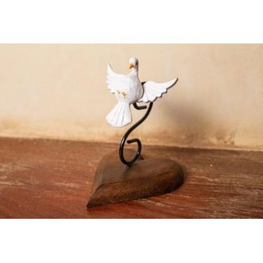 Imagem de Divino Espírito Santo Coração em Pedestal, Decoração Religiosa, Artesanal, madeira e Ferro, 15 x 11 cm