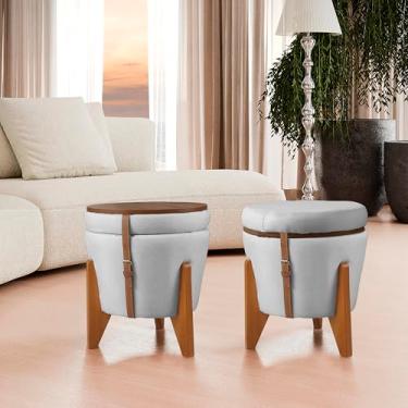 Imagem de Puff flex Linho Claro 3 em 1 Baú e Mesa de Centro (Prata)