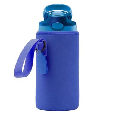 Imagem de Linkidea Manga para garrafa de água compatível com Contigo Aubrey Tritan 400 ml, garrafa infantil de aço 368 g, bolsa com suporte para garrafa de água com etiqueta de nome, azul marinho