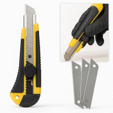 Imagem de Estilete Profissional Cabo Emborrachado Com Trava 18mm Case com 5 Lami