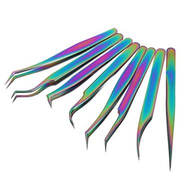 Imagem de OKJHFD Quewel Eyelash Extension Tweezers Set Eyelash Applicator Tool Curved and Straight pointed Tweezers Lash Extension Supplies Stainless Steel Precision Tweezers Silver (8pcs)