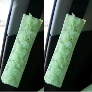 Imagem de MINGZAIQIPEI Acessórios interiores automotivos estilo pétala verde claro fofo carro quatro estações ajuste universal na maioria dos carros SUV (2 peças ombreira)
