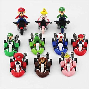 Imagem de HUAWELL 10 Pcs Supe Mari Bros Kart Pull Back Cars Motorcycle Lugi Yosi Toad Princes Peach Donkey Kong 2.5 Inch for Kid Gift (10 Pcs)