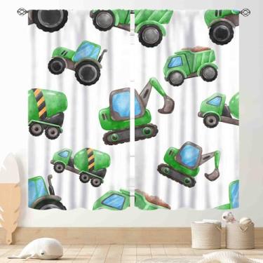 Imagem de Cortinas de construção para meninos, crianças, adolescentes, meninas, desenho animado, veículo, caminhão, tratamento, escavadeira, carros, azul, blecaute, janela, cortinas para quarto, sala de estar