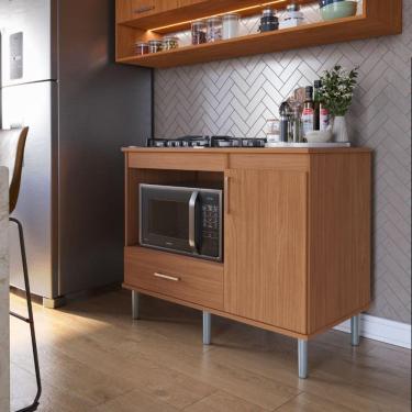 Imagem de Balcão Para Cooktop 1,05m 5 Bocas 1 Nicho Com 1 Porta E Gaveta Turim Nature