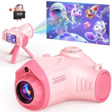 Imagem de Uffylle Câmera Infantil Com Projetor, Tripé Para Selfies Tela Grande 1080P, Capacidade De Armazenamento Memória 32 Gb, Crianças 6, 7, 8, 9, 10, 11 E 12 Anos, Presentes Aniversário Meninas Meninos, R