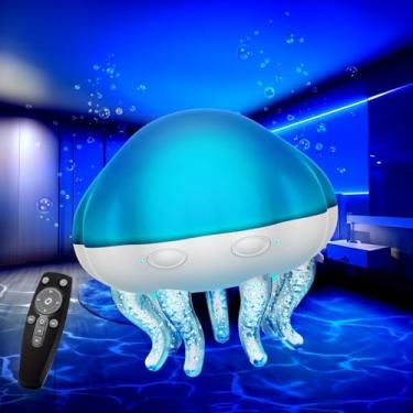 Imagem de Projetor de ondas oceânicas e luz noturna Bluetooth, projetor de teto galáxia de água-viva para quarto, luz estrela de 8 cores com temporizador, lâmpada sensorial USB de controle remoto para crianças
