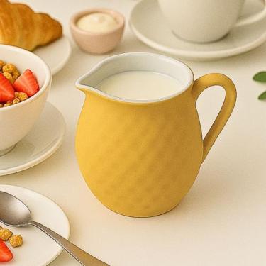 Imagem de Jarra Leiteira Cremeira Porcelana Rattan 260ml Bege Elegante - Hauskra