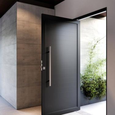 Imagem de Porta de Alumínio Pivotante Lambri 215x105cm com Puxador de 80cm Lucasa Ideale Preto