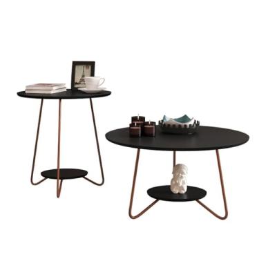 Imagem de Conjunto Mesa Centro e Apoio Liz com Pes de Ferro Preto - RPM Moveis