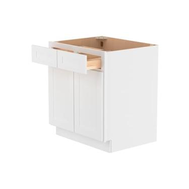 Imagem de Furinno Armário de cozinha com base de gaveta coqueteleira com 2 portas, pronto para montar, 61 cm P x 76 cm L x 87 cm A, branco