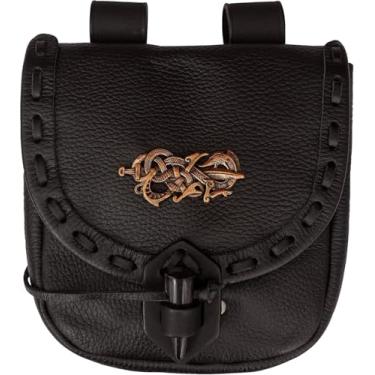 Imagem de Bolsa de cinto Mythrojan Acessórios de fantasia renascentista Bolsa de cintura grande Moeda Cosplay, Black & Red, 8" x 7"