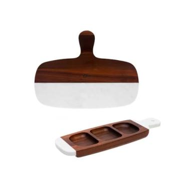 Imagem de Kit Tábua de Servir e Petisqueira em Mármore e Madeira Oxford