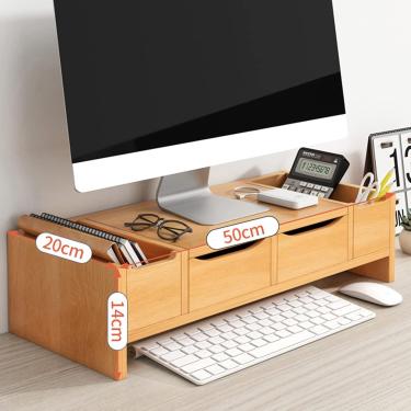 Imagem de Suportes Para Monitor Woode Economizam Espaço Organizador De Mesa Com Gaveta 2 Camadas Monitor Riser Desktop Stand Para Computador Tv De Tela Plana, Black, No Cabinet Door