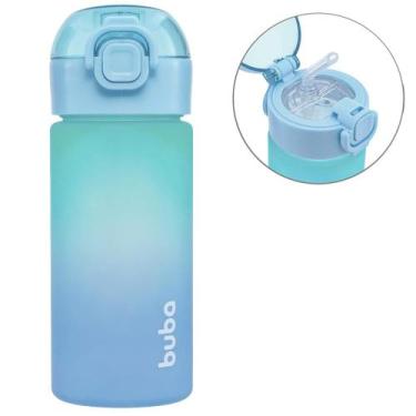 Imagem de Garrafinha Escolar Degradê Azul Com Canudo De Silicone E Alça Garrafa 
