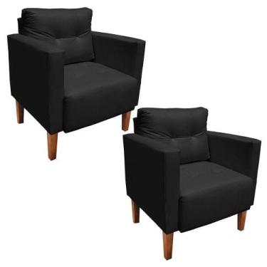 Imagem de Kit 02 Poltronas Lívia material sintético Preto Pés Chanfrado Drossi -