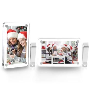 Imagem de LECART Pacote com 2 suportes para fotos de carro, clipe de viseira de sol, porta-retratos personalizados, acessórios de carro, viseira memorial, moldura de acrílico magnético, 12 x 8 cm, suporte para