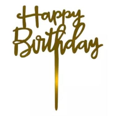 Imagem de Enfeite Topo Topper Bolo Festa - Dourado - Happy Birthday - Gh3 Festas