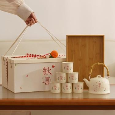 Imagem de Serviço de chá de porcelana tradicional chinesa, conjunto completo com bule de chá, xícaras, bandeja e embalagem de presente, presente de casamento, lembrancinha de festa de casamento, ideal para