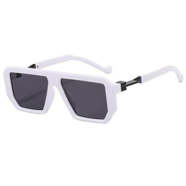 Imagem de Óculos de sol da moda, masculino, feminino, retrô, para dirigir, retangular, armação de metal, UV400, branco, cinza, BH01