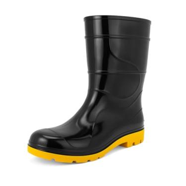Imagem de Bota Pvc Preta Cano Médio 28cm Forrada Impermeável Galocha EPI Segurança Ocupacional Solado Antiderrapante Cartom (Preto/Amarelo, BR, Adulto, Numérico, 37)