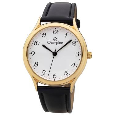 Imagem de Relógio CHAMPION feminino dourado couro preto CH22233M